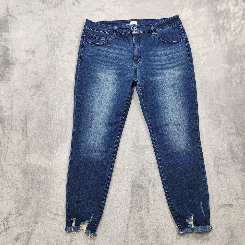 Special A Jeans Womens 3XL Blue High Rise Skinny Distressed Fringe Hem Stretch